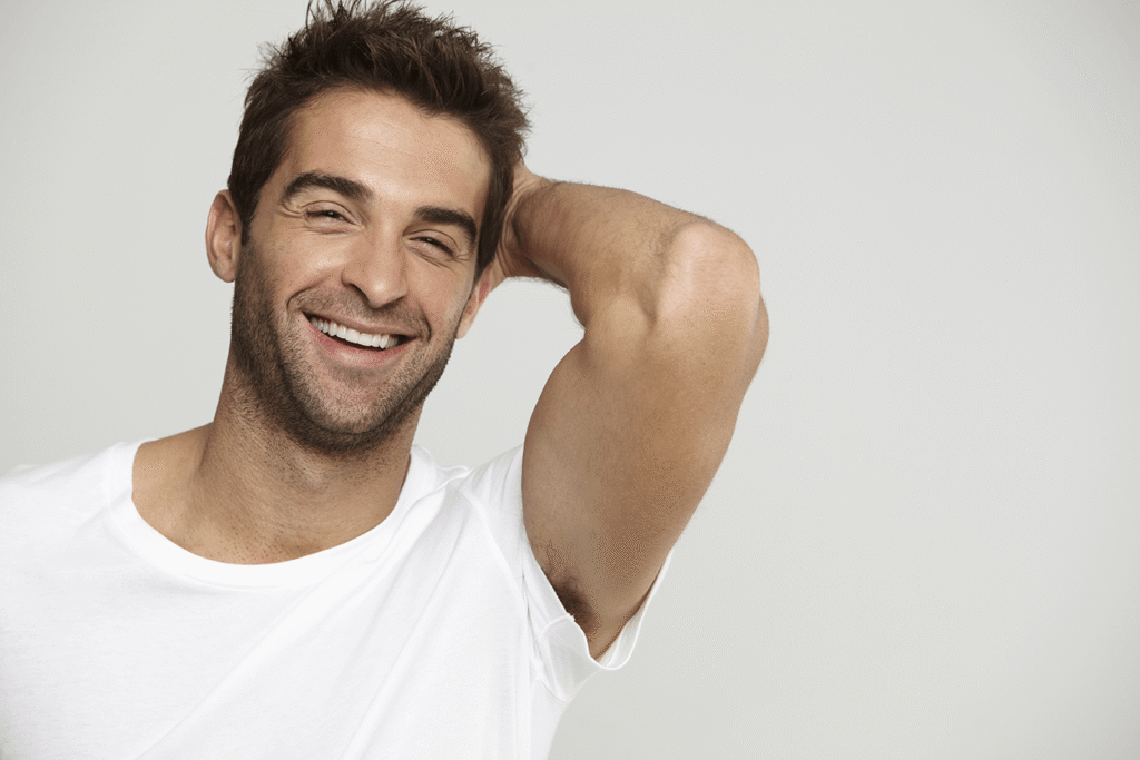 Mid-adult-man-in-t-shirt-laugh